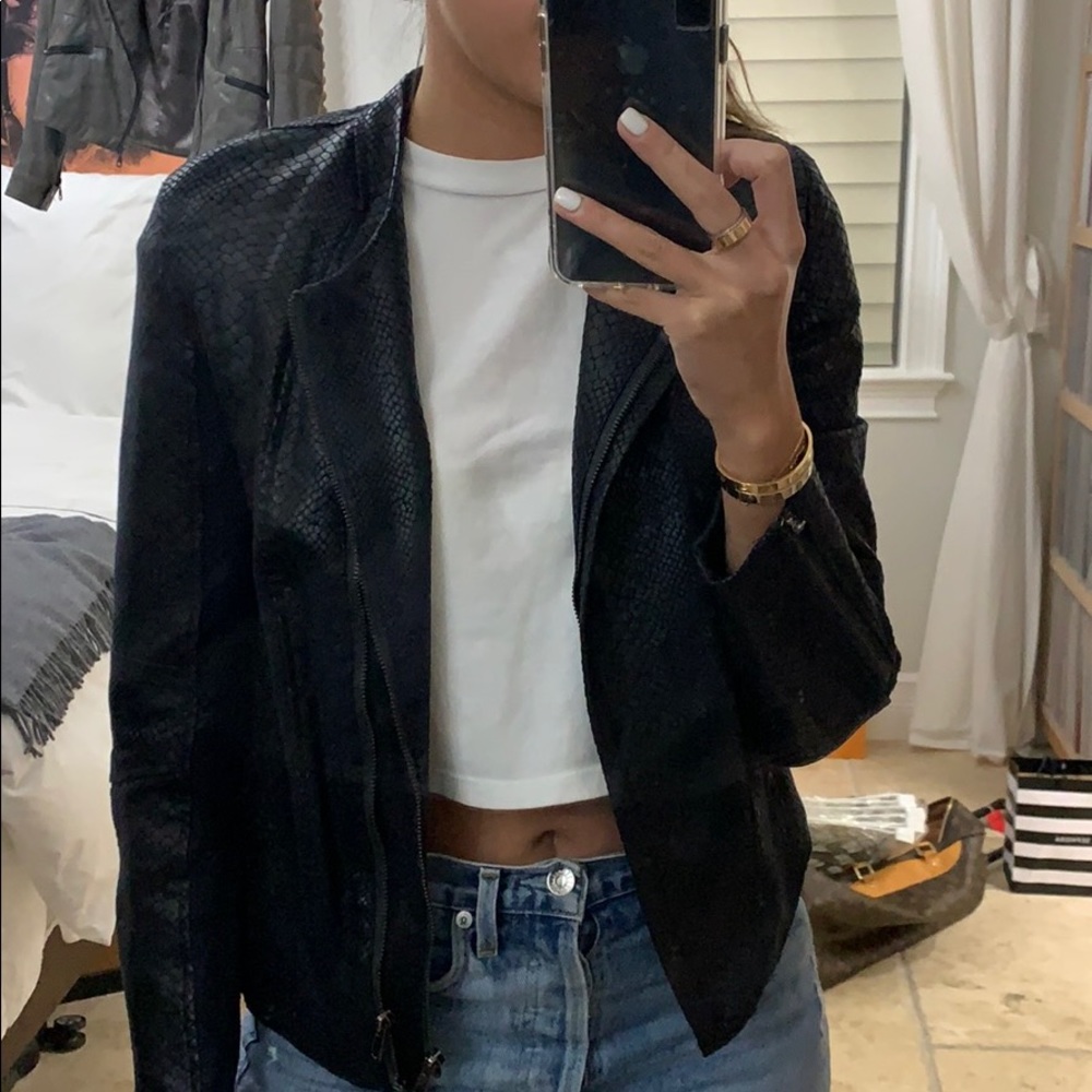 Navy Blue Faux Leather Moto Jacket